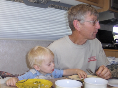 Teddy Stealing Grandpa's food